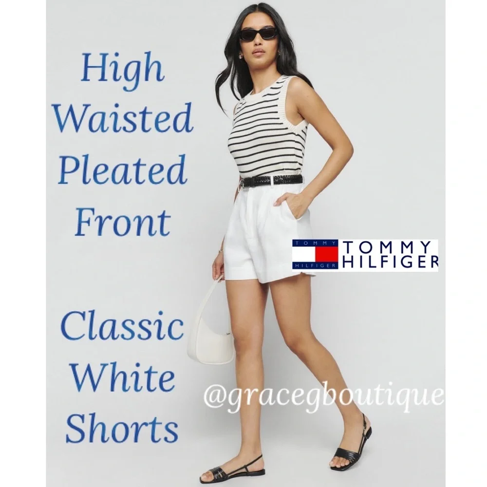 High Waisted Shorts Mom Style Pleated Front White Vintage Tommy Hilfiger Size 10